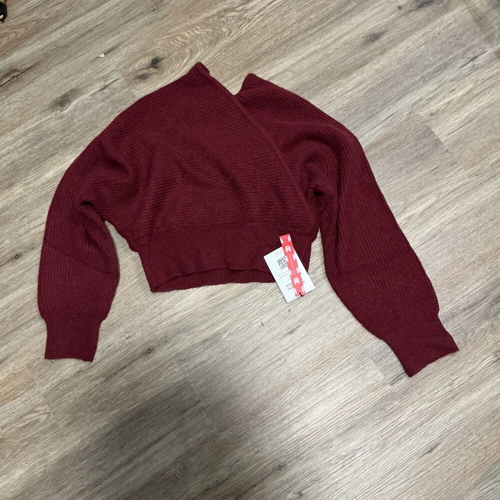 Cider Burgundy Wrap Crop Sweater NWT Size Large Ribbed Knit - Picture 10 of 10
